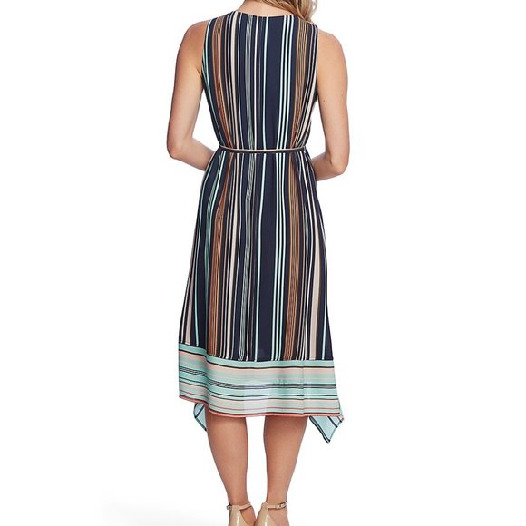 NWT Vince Camuto Mood Indigo Stripe  Sleeveless Handkerchief Dress - L - Picture 2 of 8